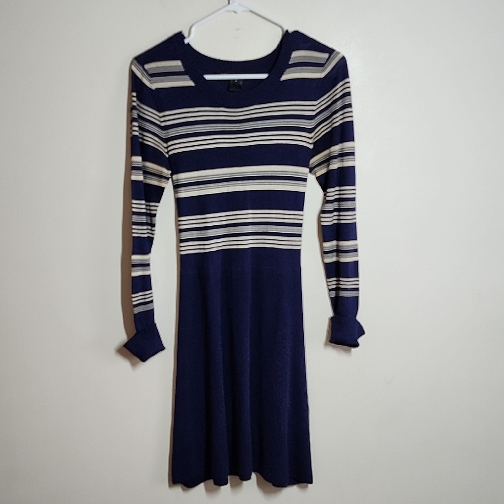 Marc By Marc Jacobs Cashmere Midi Dress Navy White Stripes